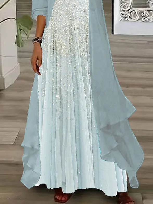 Women Polka Dots Printing Two-Piece Set Daily Three Quarter Sleeve Casual Spring/Fall Dress With Coat Matching Set