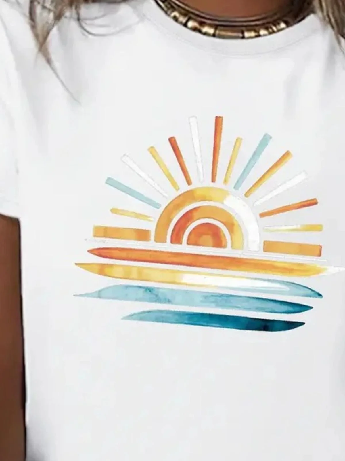 Casual Sun Print Crew Neck Short Sleeve T-shirt