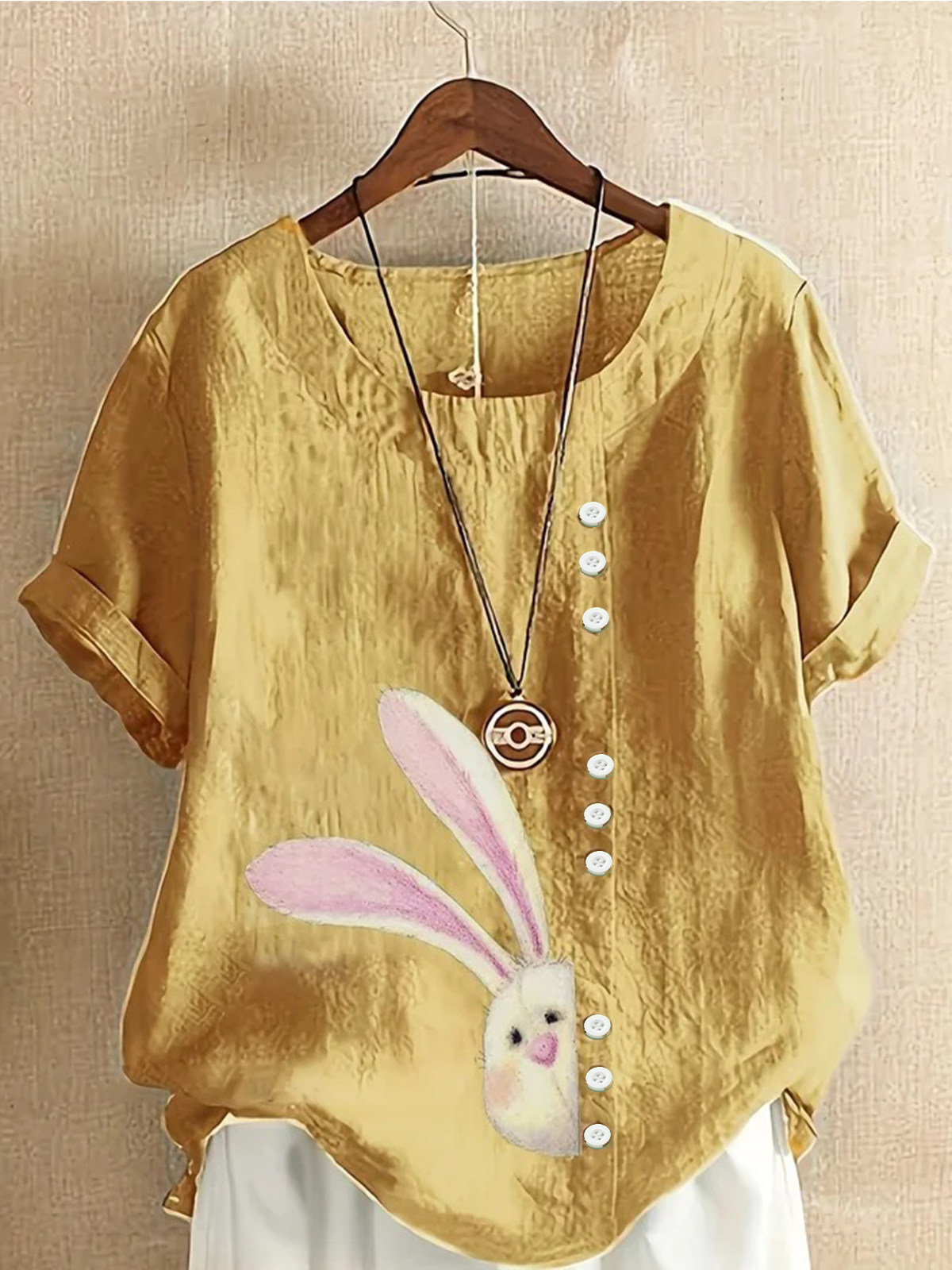 Crew Neck Half Sleeve Easter (rabbit) Regular Regular Fit Blouse For Women