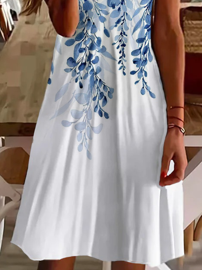 Women Floral V Neck Short Sleeve Comfy Casual Printing Midi Dress