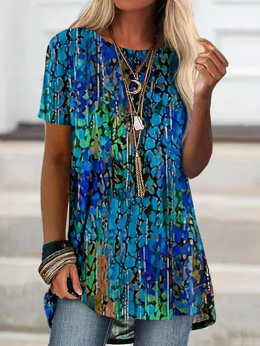 Casual Geometric Crew Neck Short Sleeve T-shirt