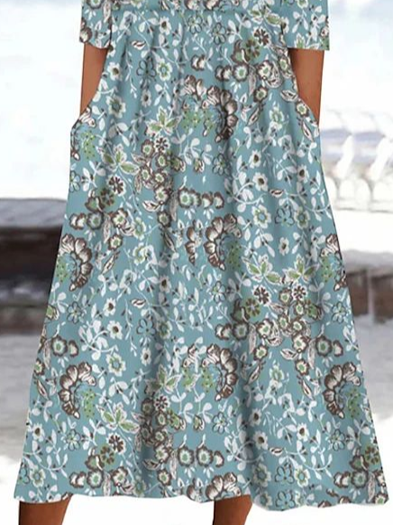 Women Floral Crew Neck Half Sleeve Comfy Casual Printing Maxi Dress