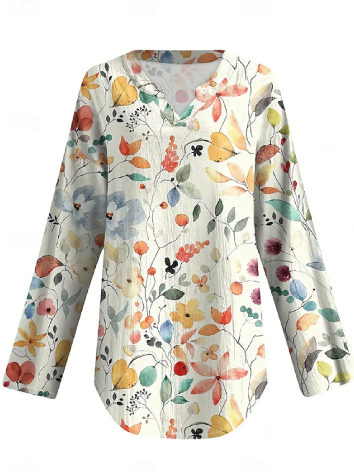 Women Elegant Basic Floral Print Long Sleeve Daily Loose Blouse For Women