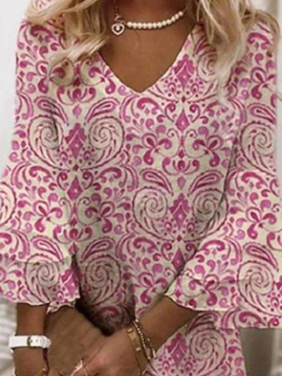 Women Boho Sundress Floral Print V Neck Half Sleeve Comfy Midi Dress