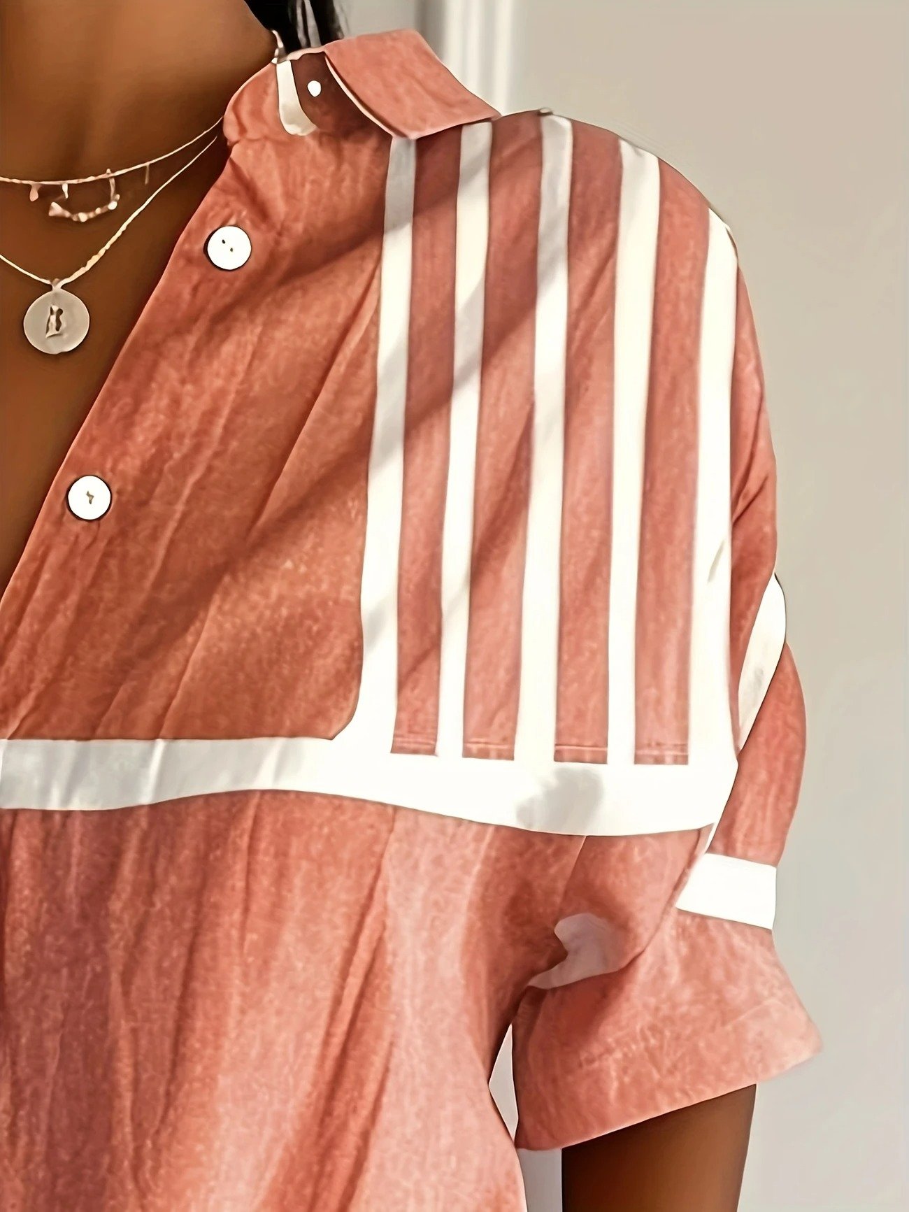 Shirt Collar Short Sleeve Geometric Regular Micro-Elasticity Regular Fit Shirt For Women