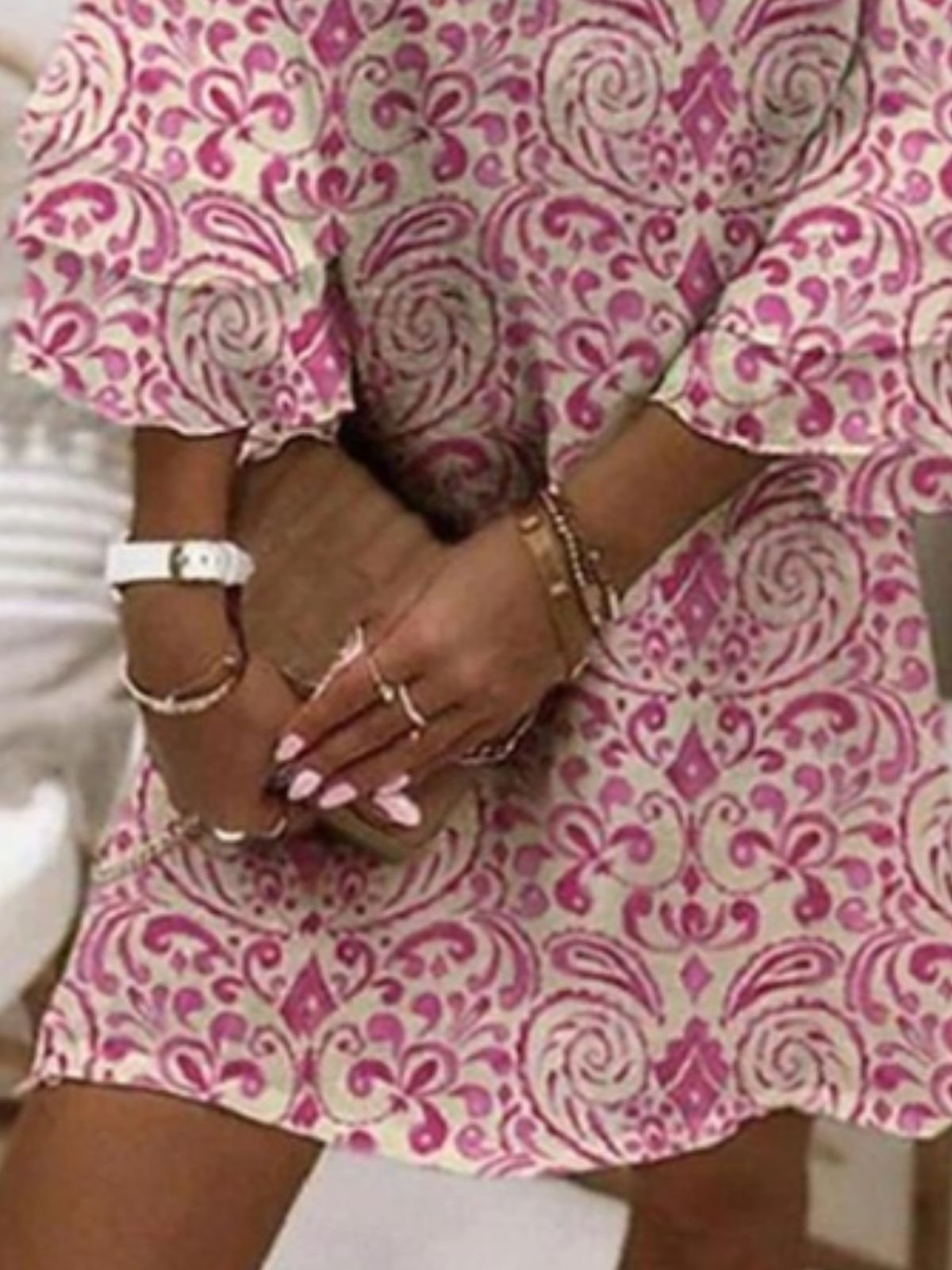 Women Boho Sundress Floral Print V Neck Half Sleeve Comfy Midi Dress