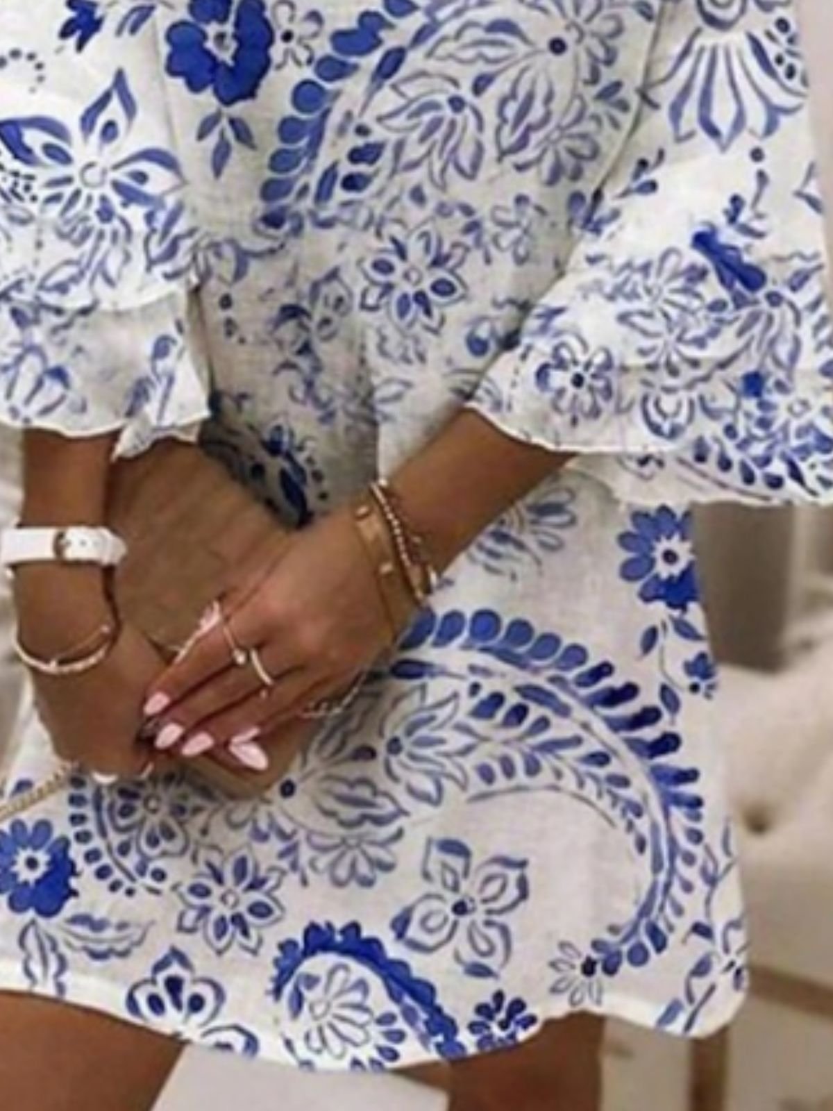 Women Boho Sundress Floral Print V Neck Half Sleeve Comfy Midi Dress