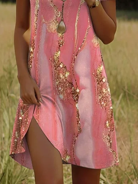 Women Abstract Crew Neck Short Sleeve Comfy Casual Printing Mini Dress