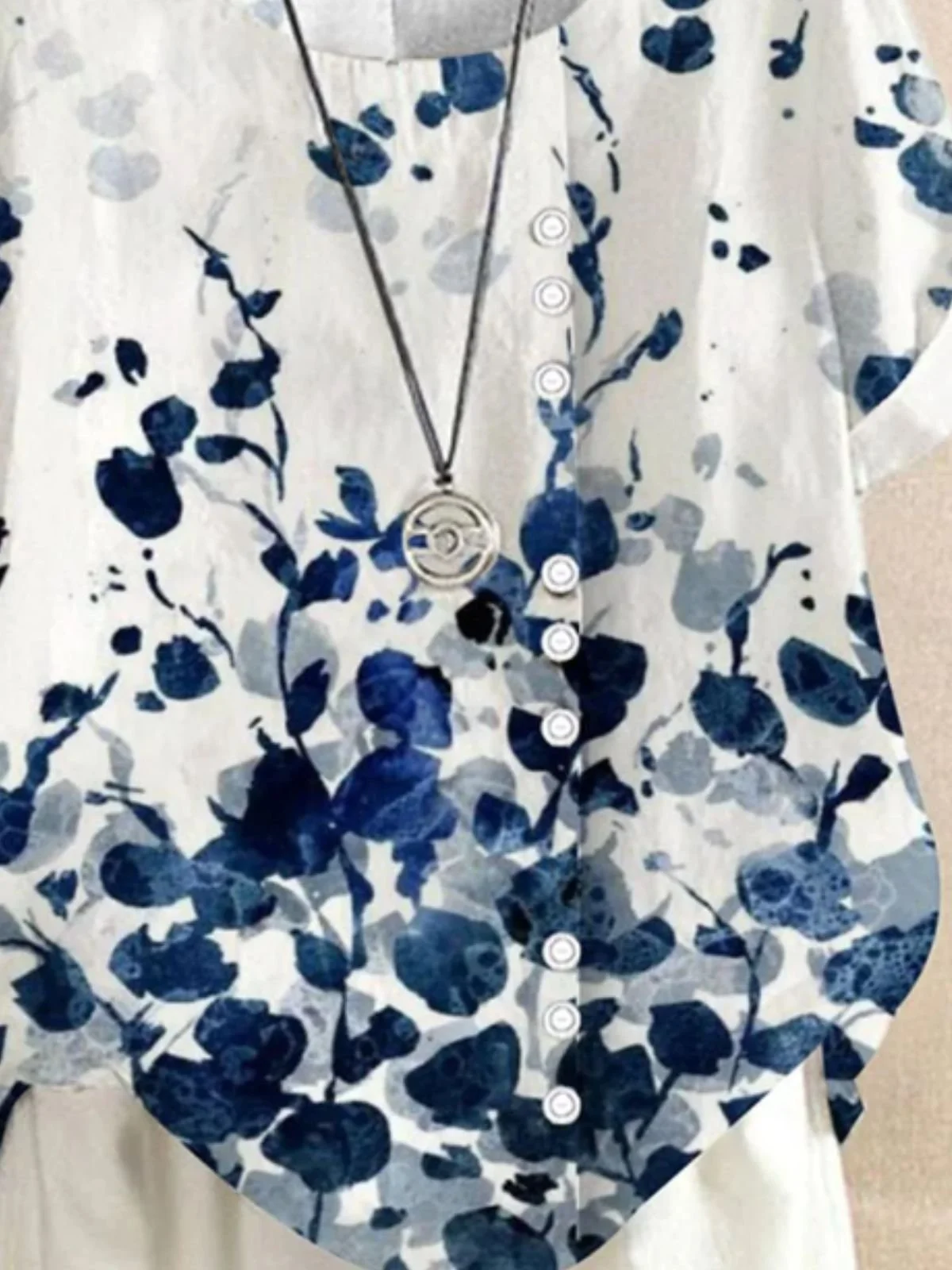 Crew Neck Short Sleeve Floral Art Print Casual Comfy Blouse For Women