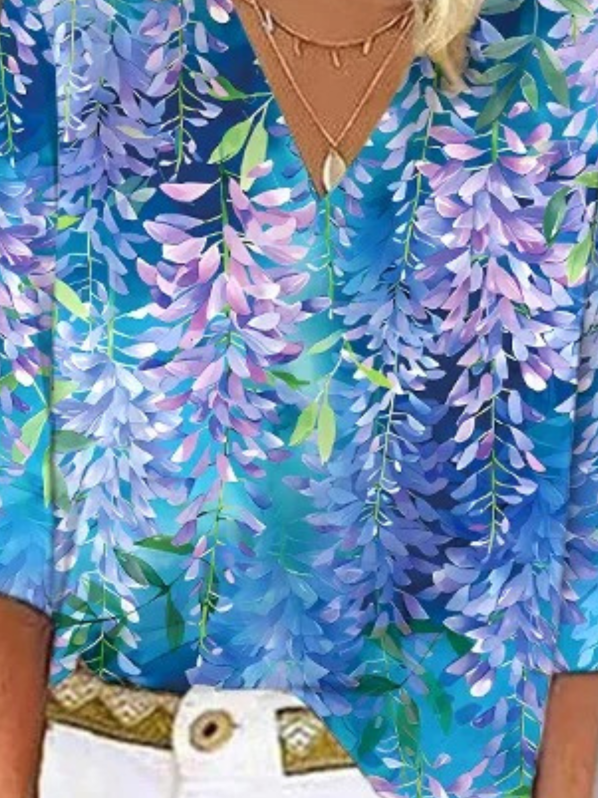 Shawl Collar Half Sleeve Floral Regular Loose Blouse For Women