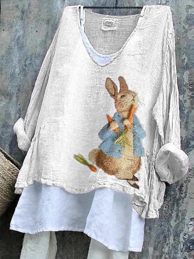 Vintage Easter (rabbit) V Neck Long Sleeve T-shirt