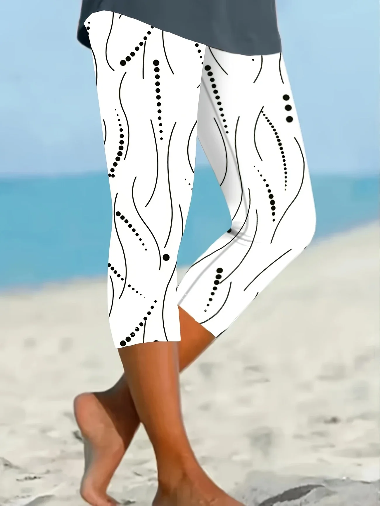 Casual Polka Dots Capris Elastic Waist Printing Pant