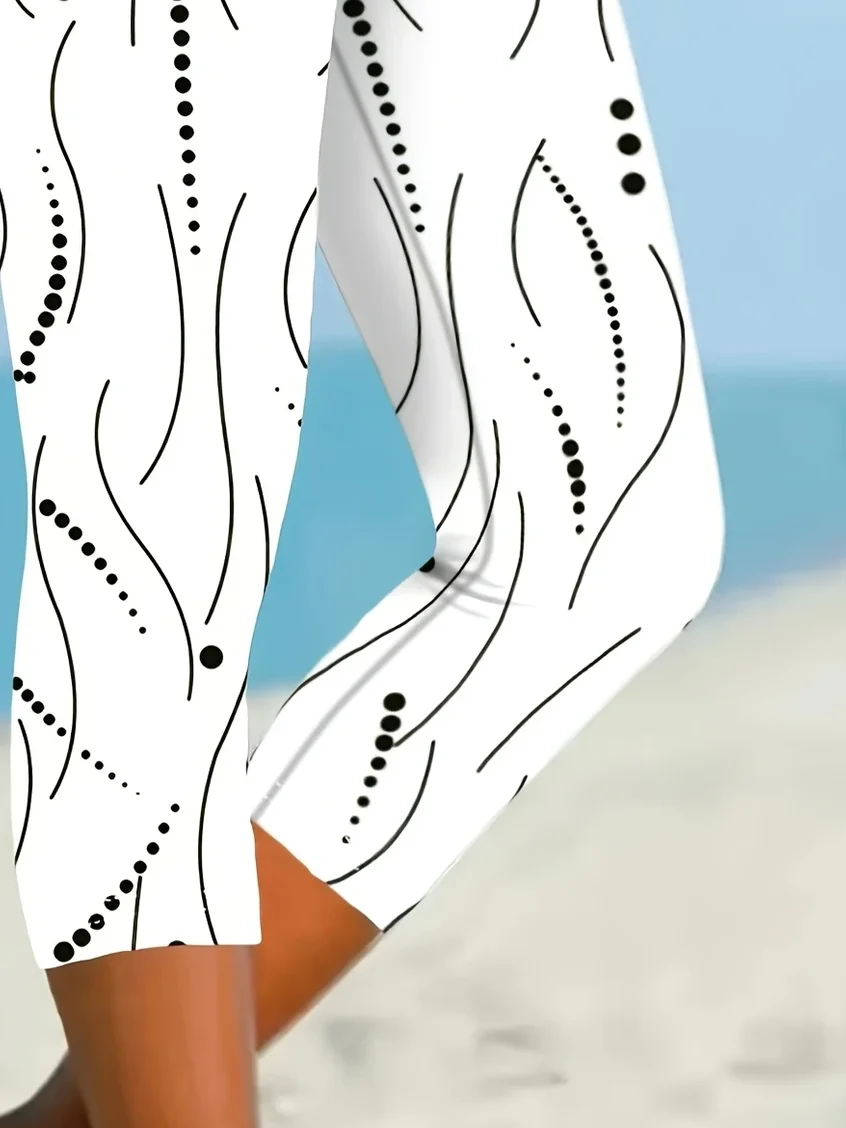 Casual Polka Dots Capris Elastic Waist Printing Pant