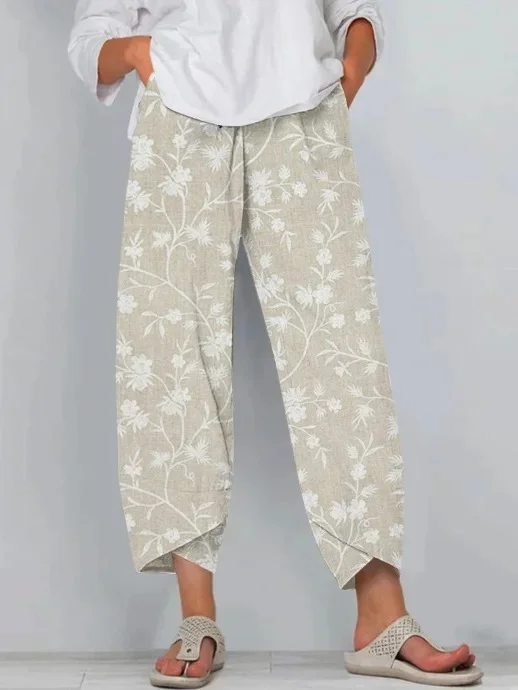 Casual Floral Ankle Pants Pant