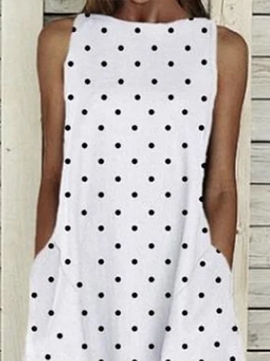 Women Polka Dots Crew Neck Sleeveless Comfy Casual Printing Maxi Dress