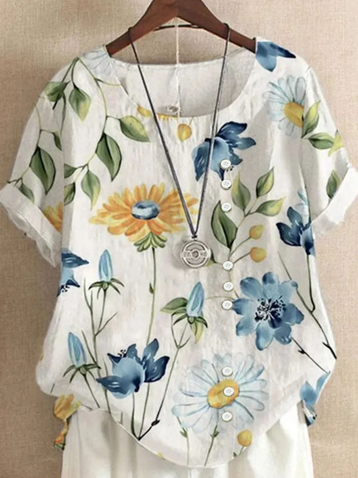 Crew Neck Half Sleeve Floral Regular Regular Fit Blouse For Women