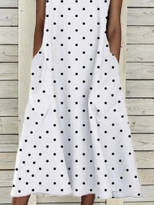 Women Polka Dots Crew Neck Sleeveless Comfy Casual Printing Maxi Dress