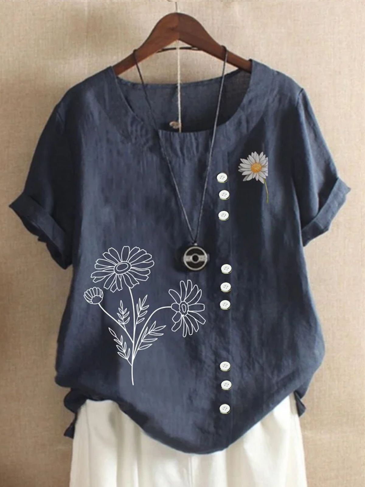 Casual Cotton Floral Daisy Print Summer Blouse For Women