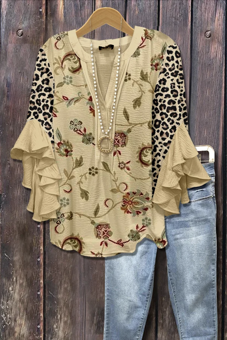 V Neck Long Sleeve Floral Regular Micro-Elasticity Loose Shirt For Women