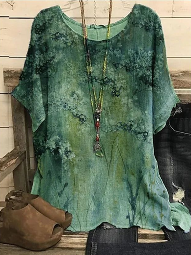 Casual Floral Crew Neck Short Sleeve T-shirt