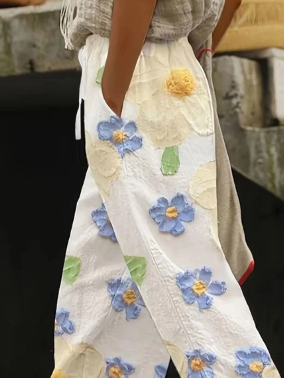 Casual Floral Print Comfy Breathable Loose Long Pants