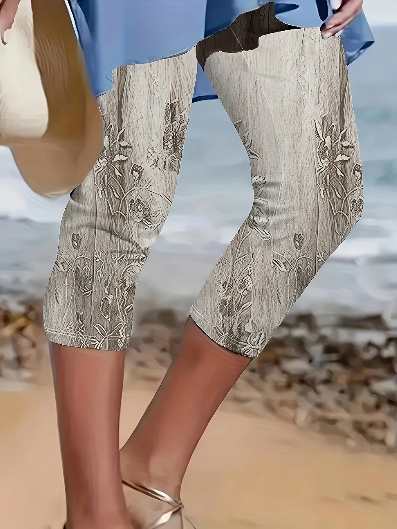 Casual Floral Capris Elastic Waist Printing Pant