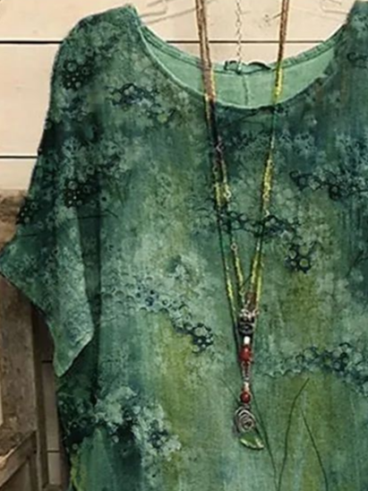 Casual Floral Crew Neck Short Sleeve T-shirt