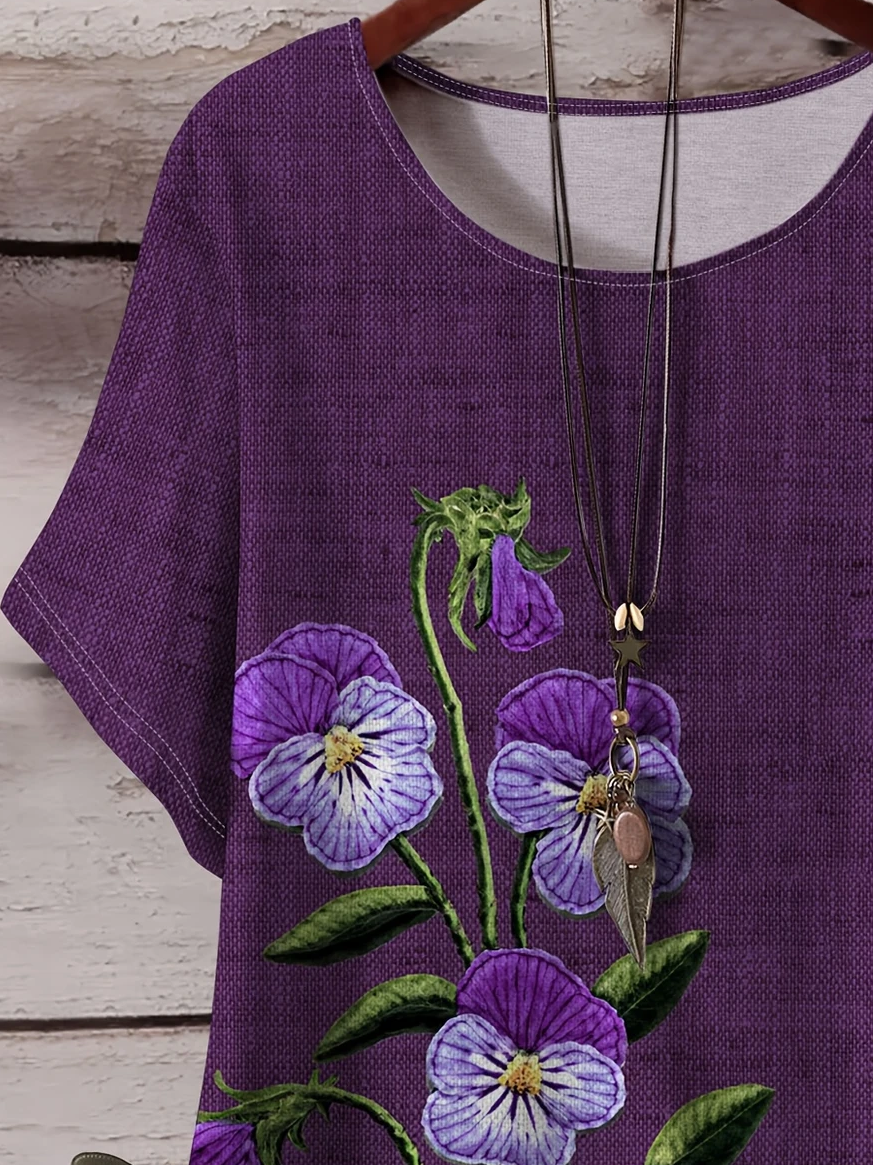 Casual Floral Crew Neck Short Sleeve T-shirt