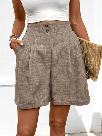 Casual Plain Natural Straight Pants Shorts
