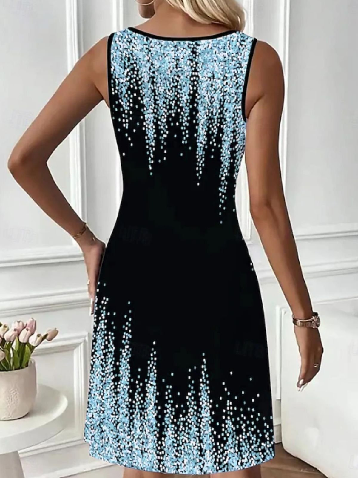 Women Sexy Ombre Print Crew Neck Sleeveless Comfy Casual Maxi Dress