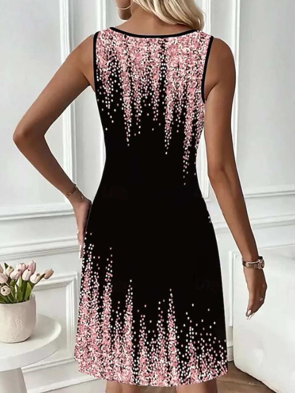 Women Sexy Ombre Print Crew Neck Sleeveless Comfy Casual Maxi Dress