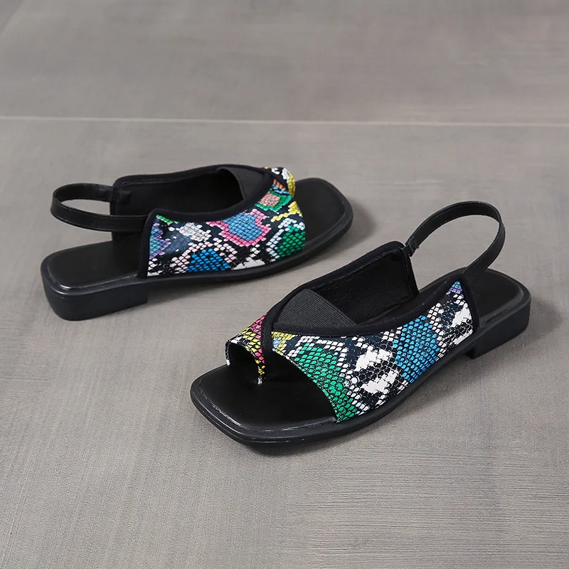 Vintage Geometric Slip On Flat Heel Thong Sandals