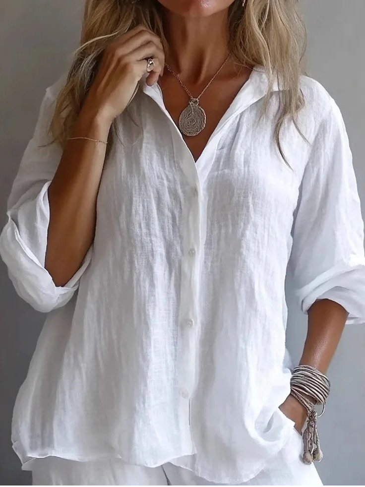 Shirt Collar Long Sleeve Plain Regular Micro-Elasticity Regular Fit Shirt For Women