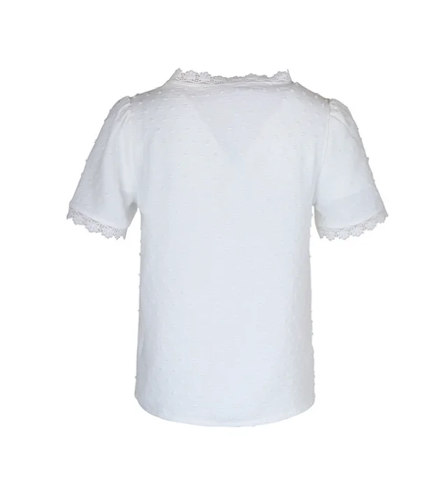 V Neck Short Sleeve Polka Dots Regular Micro-Elasticity Regular Fit Shirt For Women