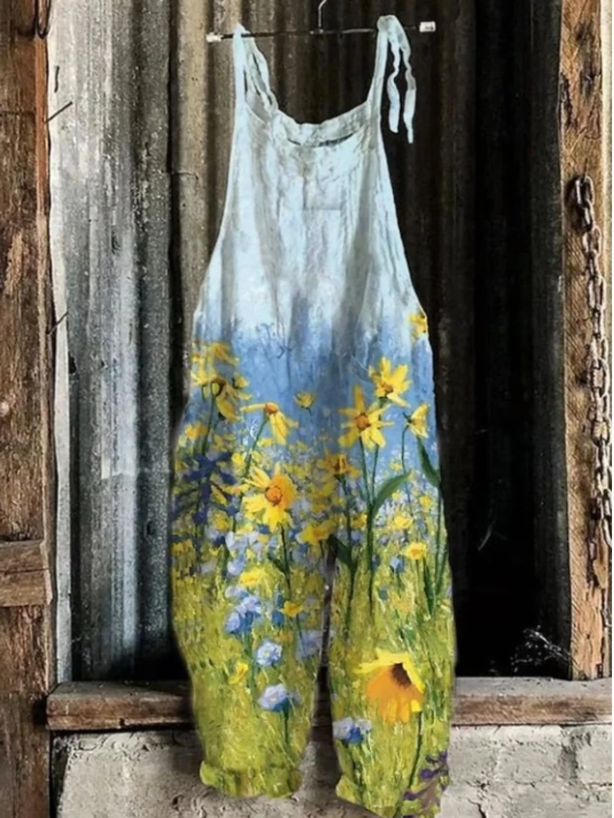 Women Sleeveless Spaghetti Regular Fit Long Daily Casual Floral Natural Cami Jumpsuit