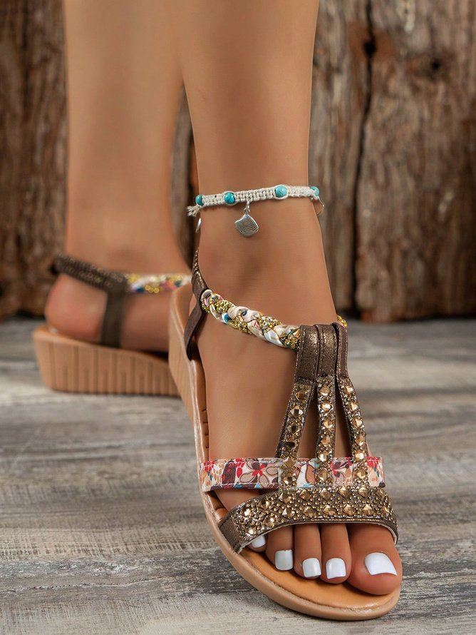 Boho Floral Breathable Slip On Block Heel Wedge Sandals Printing