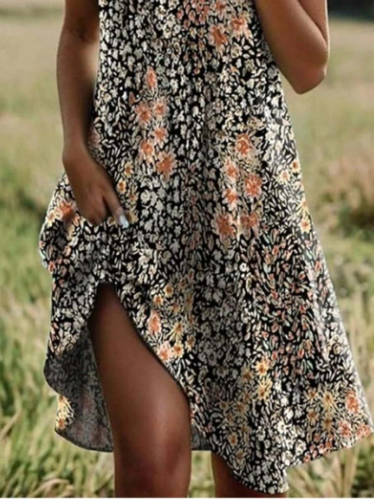 Women Floral Shirt Collar Short Sleeve Comfy Casual Midi Dress