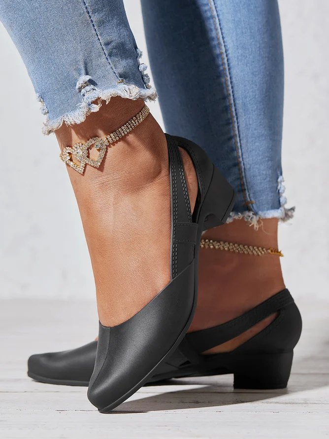 Casual Plain Slip On Block Heel Wedge Sandals