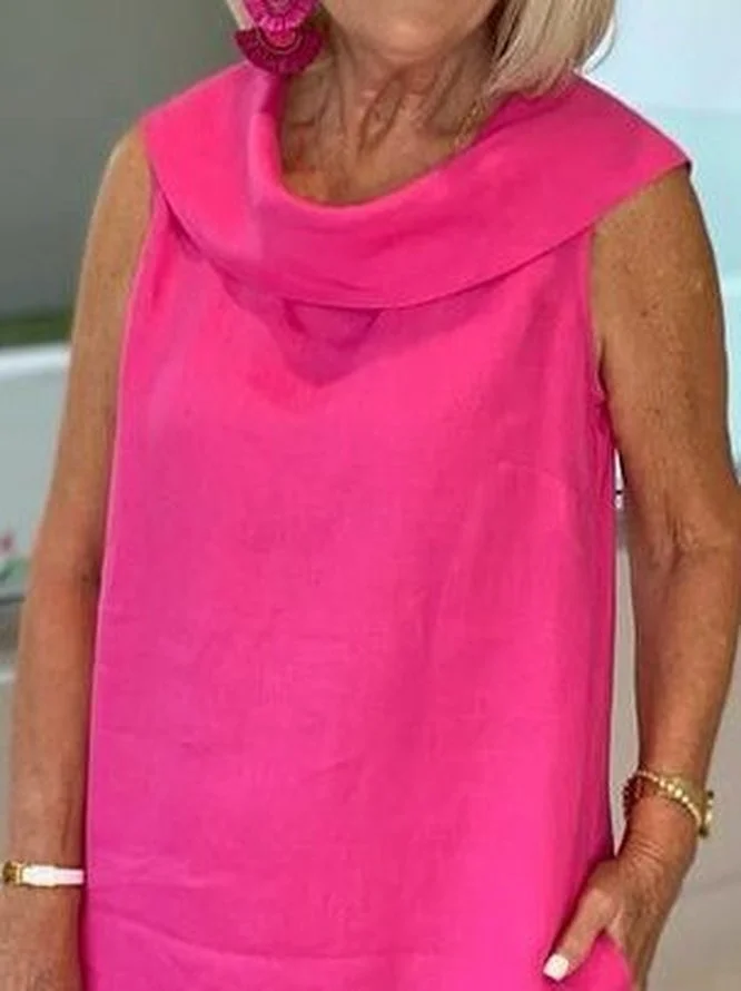 Women Plain Shawl Collar Sleeveless Comfy Casual Maxi Dress