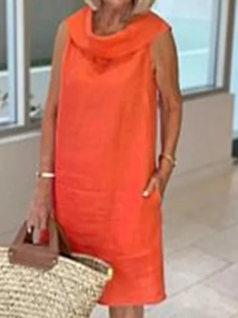 Women Plain Shawl Collar Sleeveless Comfy Casual Maxi Dress