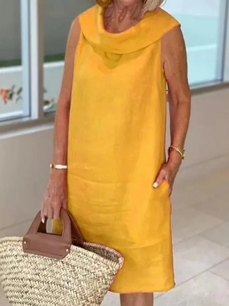 Women Plain Shawl Collar Sleeveless Comfy Casual Maxi Dress