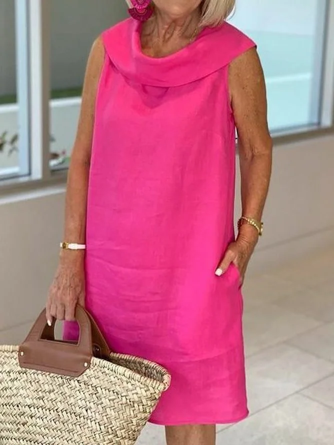 Women Plain Shawl Collar Sleeveless Comfy Casual Maxi Dress