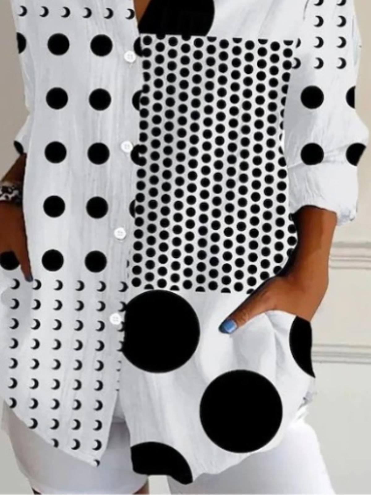 Casual V Neck Long Sleeve Geometric Print Comfy Shirt For Women