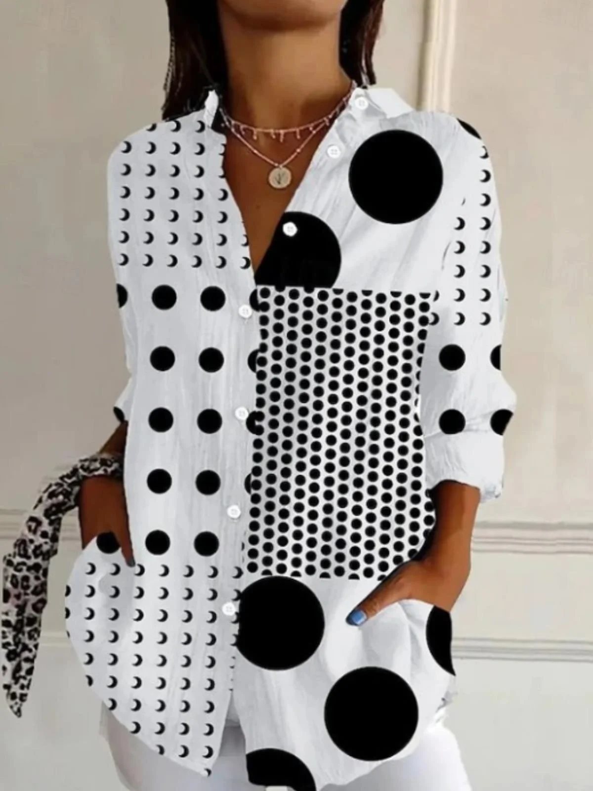 Casual V Neck Long Sleeve Geometric Print Comfy Shirt For Women