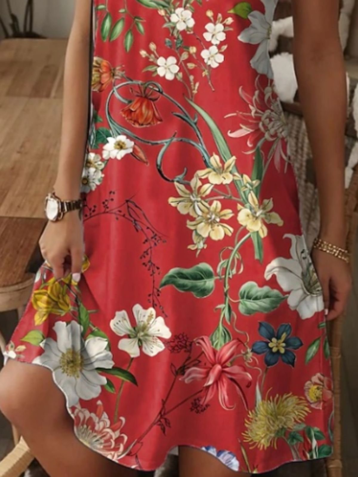 Women Floral V Neck Short Sleeve Comfy Casual Maxi Dress