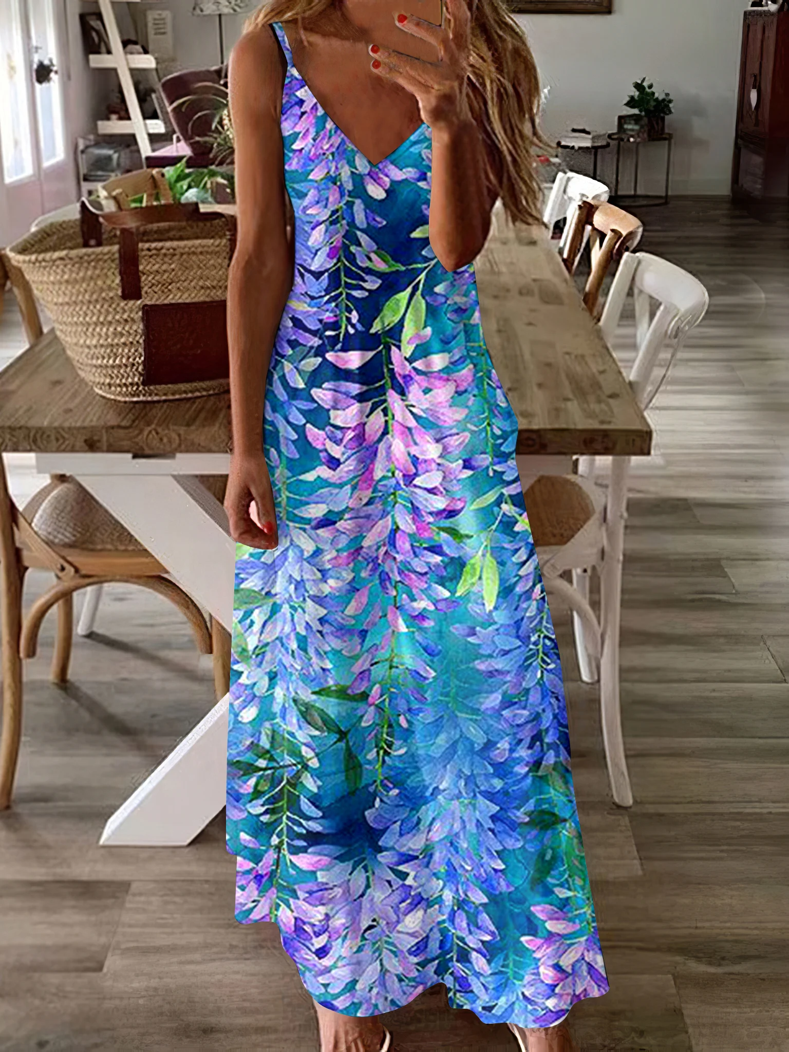Women Floral Spaghetti Sleeveless Comfy Casual Maxi Dress