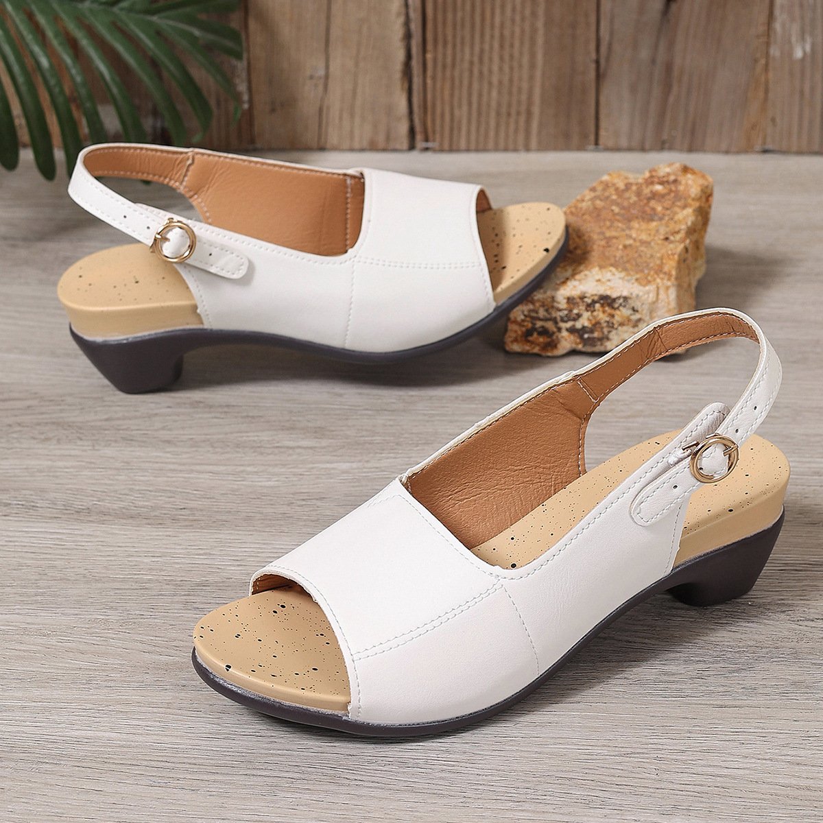 Vintage Plain After The Lacing Block Heel Back Empty  Shoes