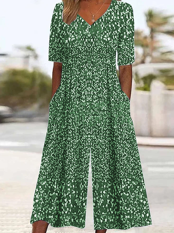 Women's Floral V Neck Half Sleeve Casual Summer Jumpsuits