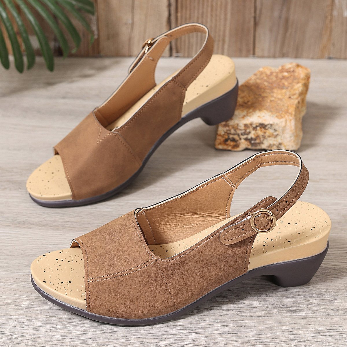 Vintage Plain After The Lacing Block Heel Back Empty  Shoes