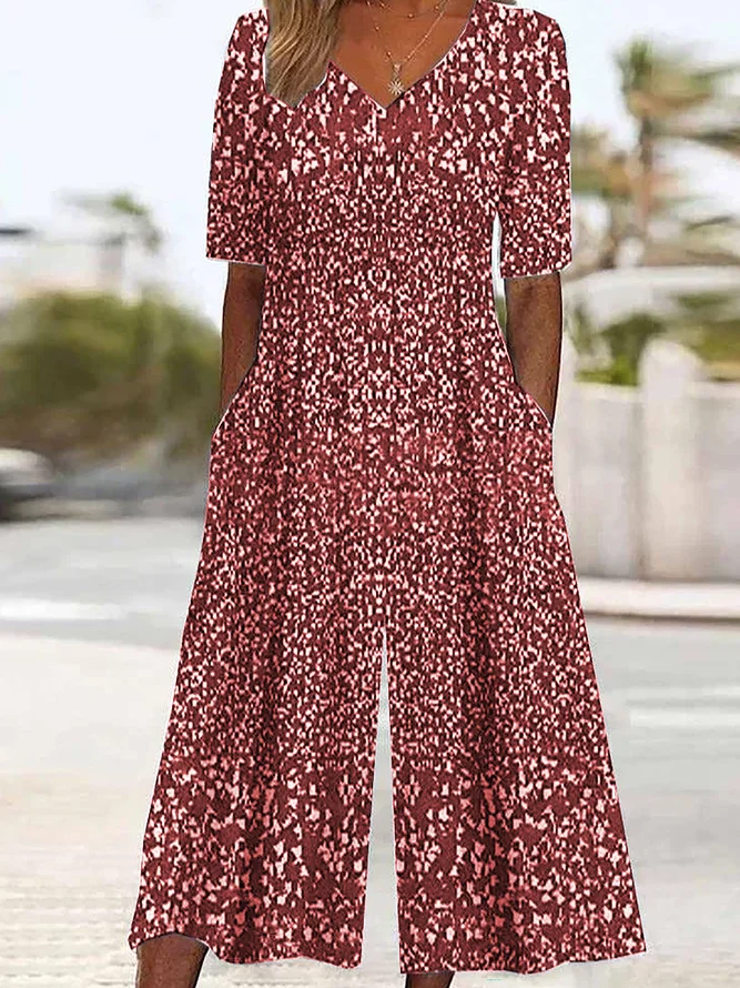 Women's Floral V Neck Half Sleeve Casual Summer Jumpsuits